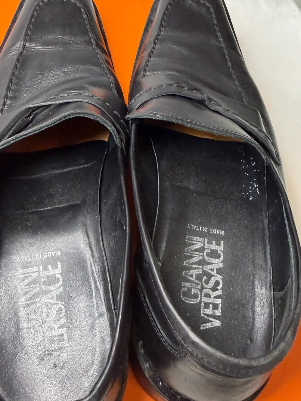 Versace Black Leather Slip-On Penny Loafers for Men
